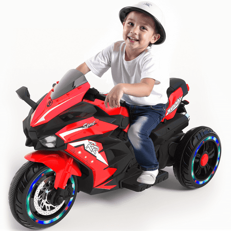 HNH 12V Kids Motorcycle, Electric Dirt Bike, 3 Wheel Powered Ride ons Toys with LED Lights, Bluetooth Music