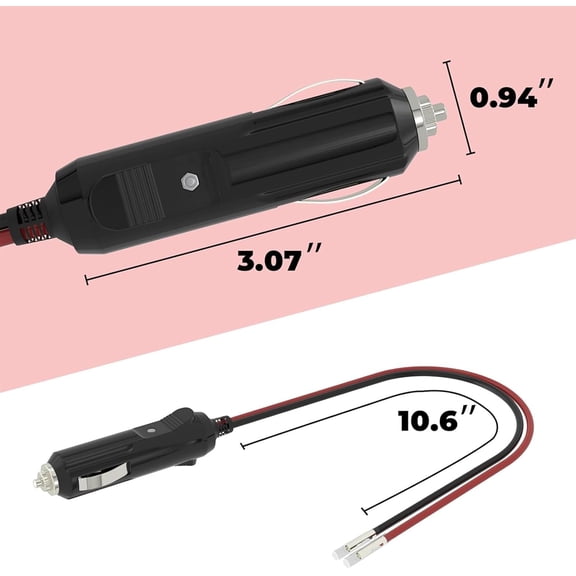 12V Cigarette Lighter Plug with 1FT 16 AWG Wire, Automotive Replacement Cigarette Lighter Male Plug Adapter with LED Light, Cigarette Lighter Adapter with Fused Replacement (2 Pack)