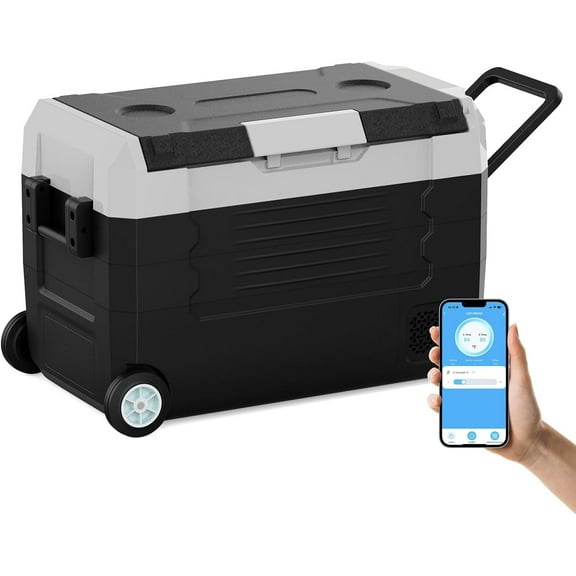 12V Cooler Car Fridge, 48QT -4℉~68℉ Fast Cooling Car Refrigerator, Portable Freezer with 12/24V DC and 110-220V AC, Electric Cooler for Camping, Road Trip and Boat