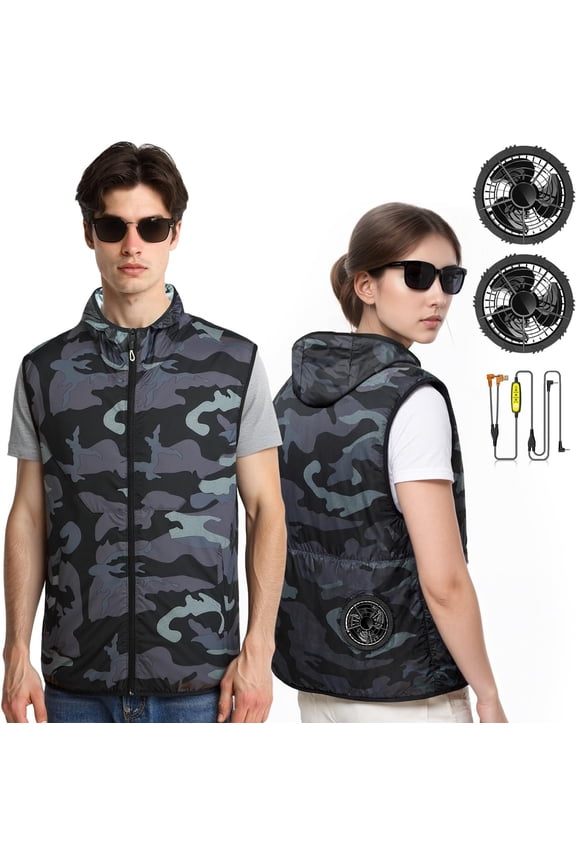 12V Cooling Vest with 2 Fans, Air Conditioner Clothes with Hoodie, 360° Air Supply Cooling Jacket(NO BATTERY PACK)
