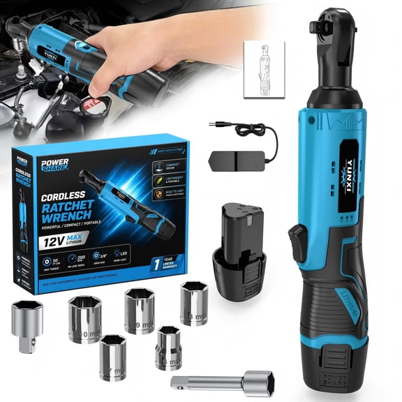 12V Cordless 90 Degree Electric Ratchet Wrench, Rechargeable Right Angle Impact Wrench for Auto Repair & DIY Projects