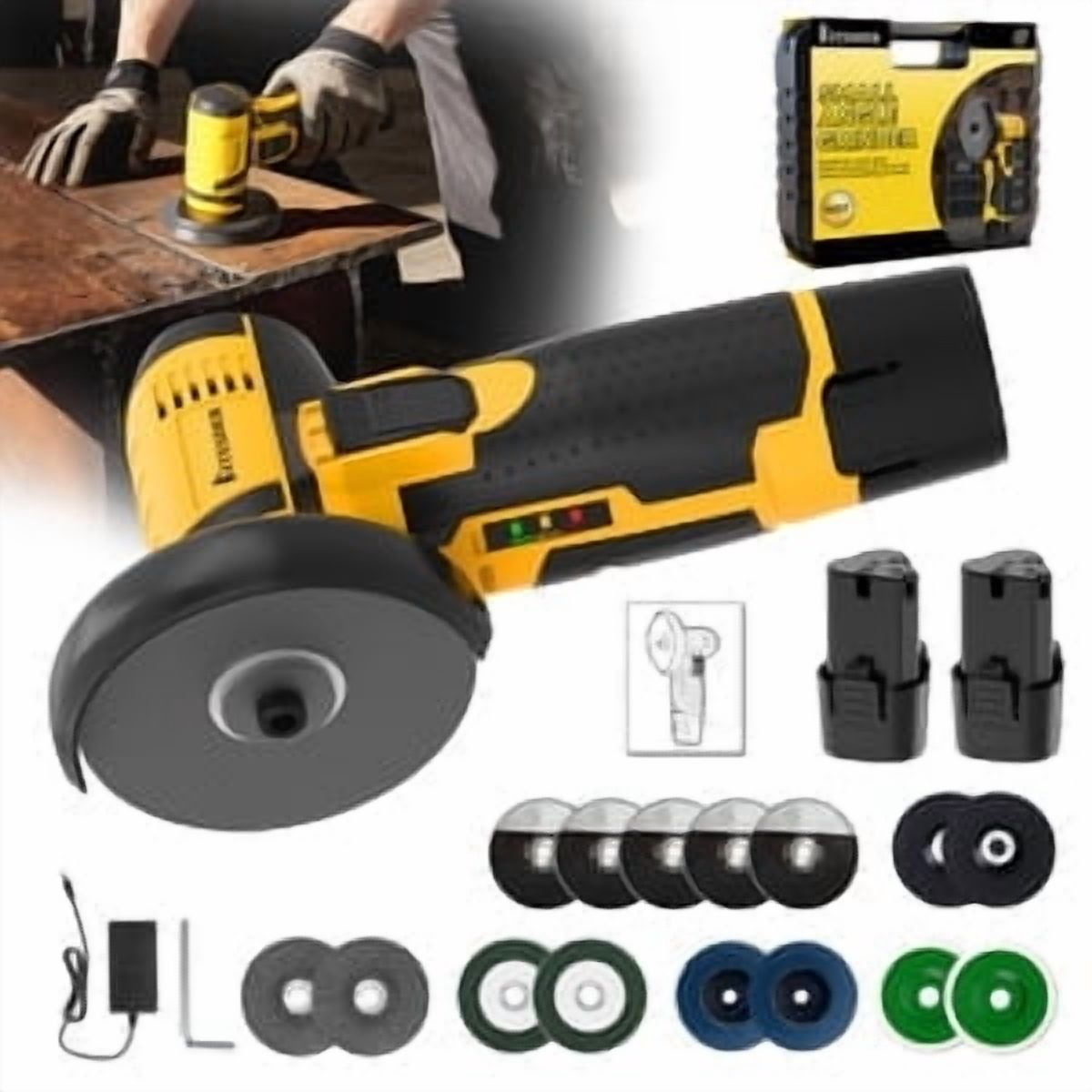 12V Cordless Angle Grinder, 19500 RPM High Speed, Dual Battery, Multi‑function Polishing Grinding Tool, For Home DIY Repair Handicrafts