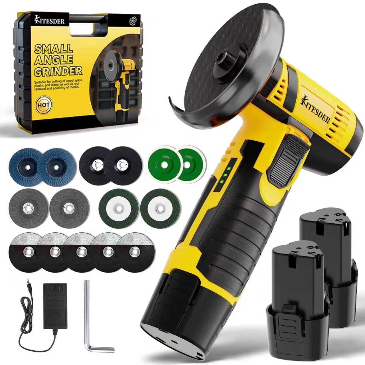 12V Cordless Angle Grinder, 19500 RPM High Speed, Dual Battery, Multi‑function Polishing Grinding Tool, For Home DIY Repair Handicrafts