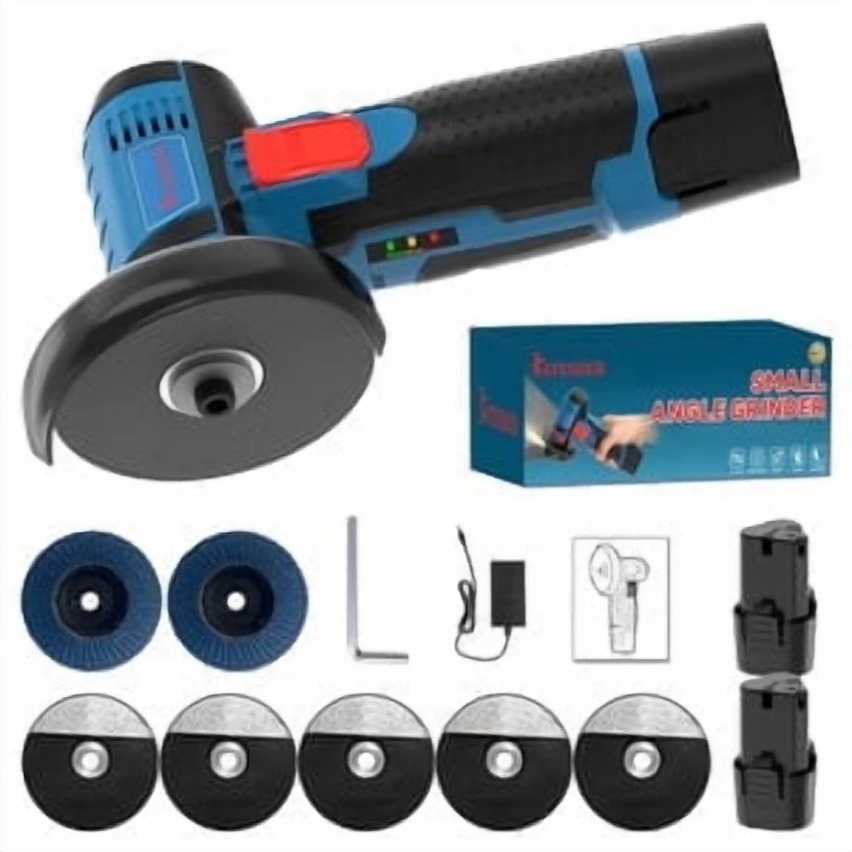 12V Cordless Angle Grinder, 19500 RPM High Speed, Dual Battery, Multi‑function Polishing Grinding Tool, For Home DIY Repair Handicrafts