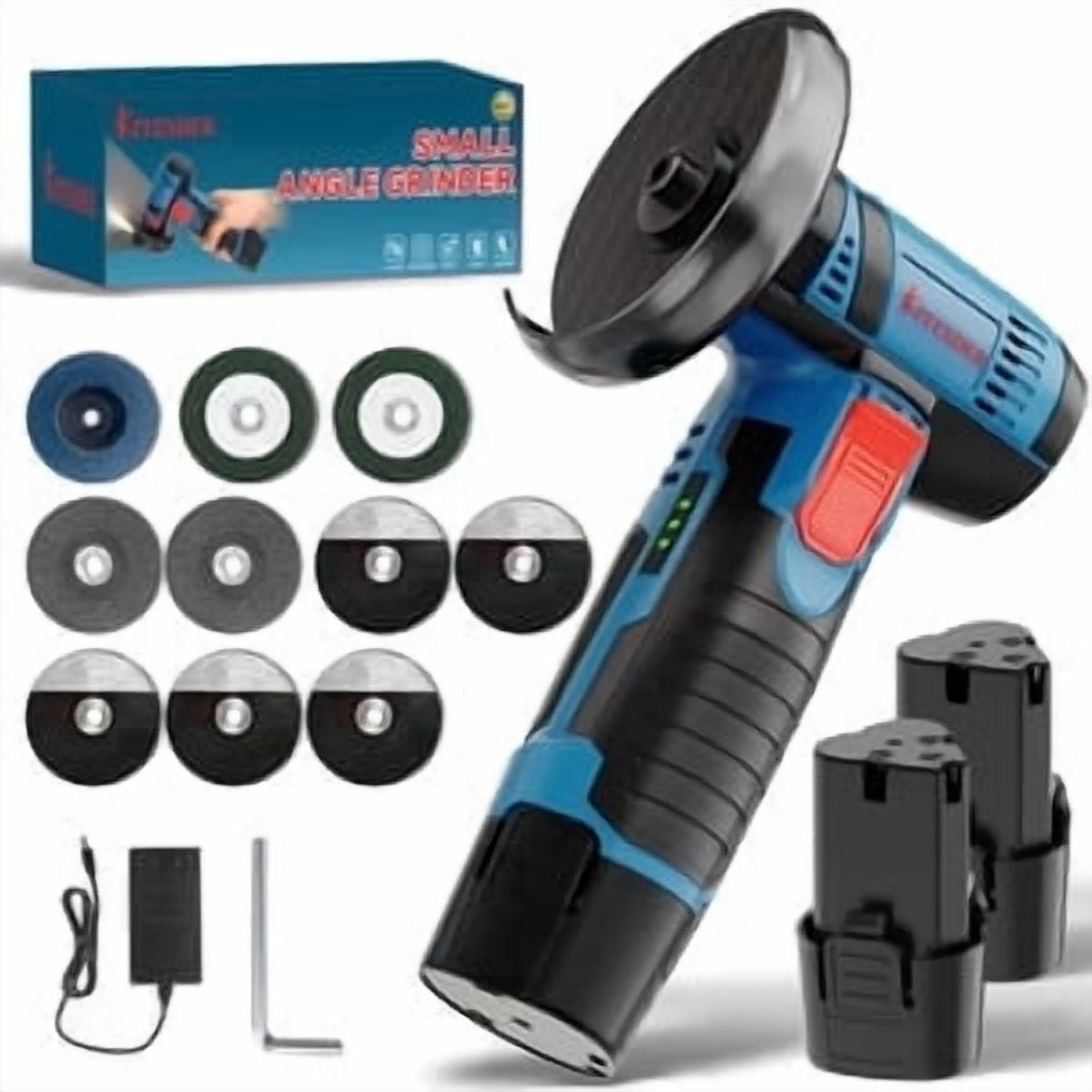 12V Cordless Angle Grinder, 19500 RPM High Speed, Dual Battery, Multi‑function Polishing Grinding Tool, For Home DIY Repair Handicrafts