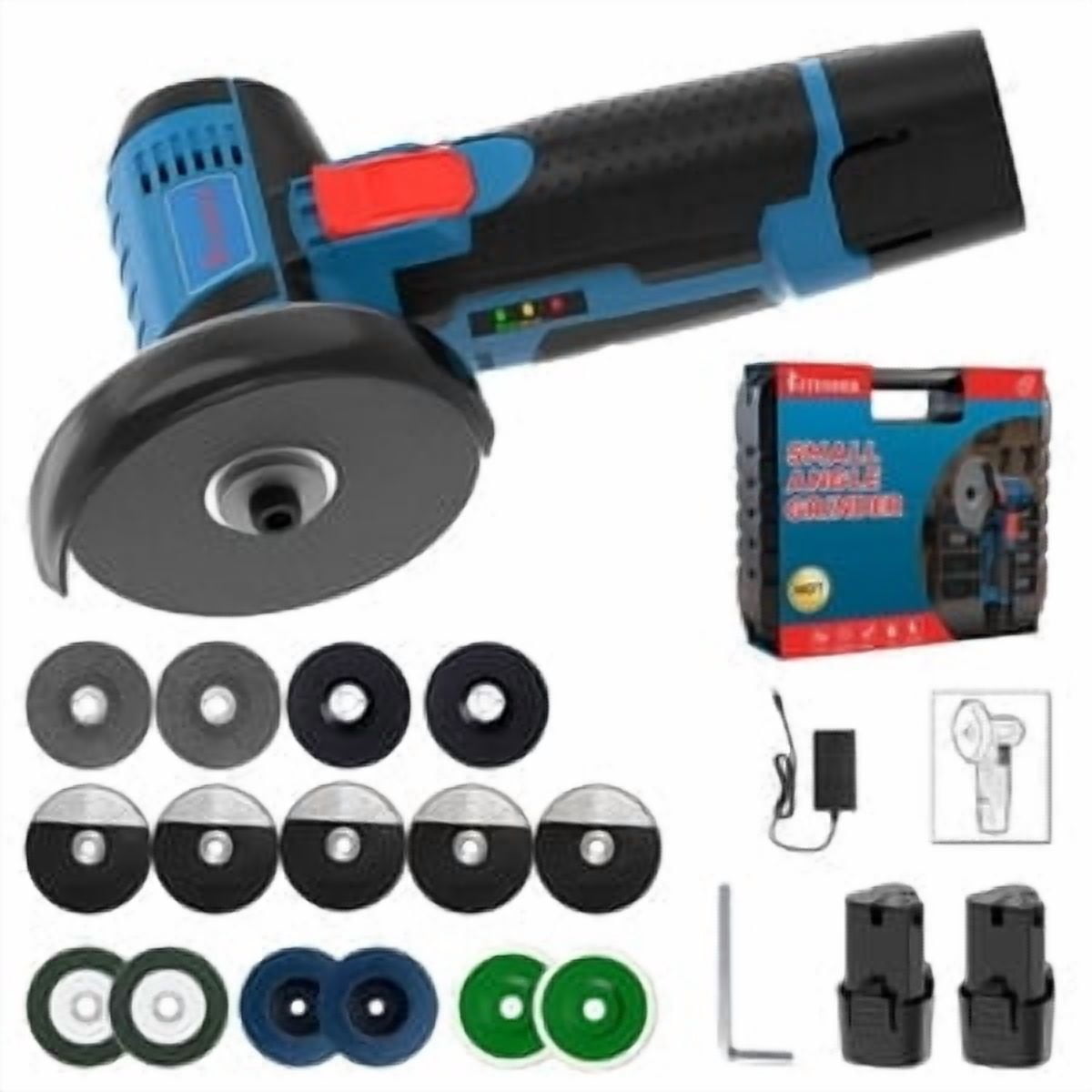 12V Cordless Angle Grinder, 19500 RPM High Speed, Dual Battery, Multi‑function Polishing Grinding Tool, For Home DIY Repair Handicrafts