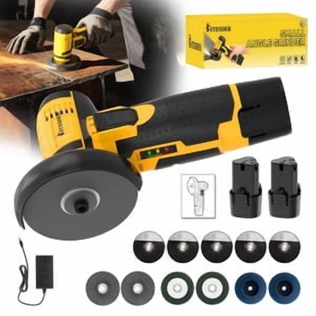 12V Cordless Angle Grinder, 19500 RPM High Speed, Dual Battery, Multi‑function Polishing Grinding Tool, For Home DIY Repair Handicrafts