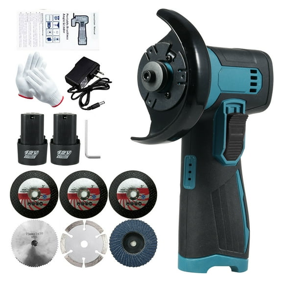 12V Cordless Angle Grinder Kit, Ginding disc 3 Inch/76mm 19500 rpm w/ 2* 1300mAh Lithium-Ion Battery for Cutting, Polishing, Grinding, Rust Removal