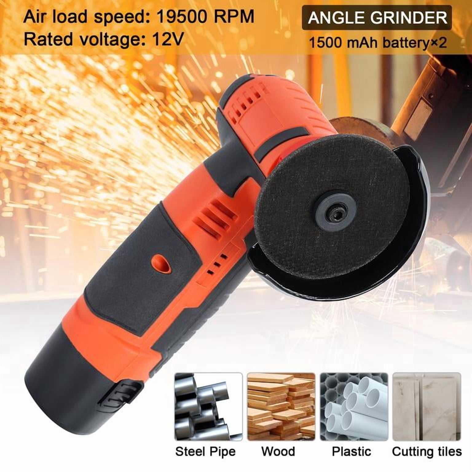 12V Cordless Angle Grinder, Rechargeable Mini Grinder with 3 Inch Blade, 2 Batteries and Charger for Home DIY Cutting Polishing