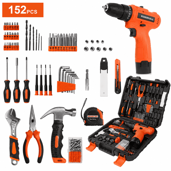 Cordless Drill Tool Kit, 152 Piece Repair Power Tool Set for Dorm Home, with 12V Portable Electric Drill Driver, Household Drill Set with Storage Case, Adults Tools for Women Men