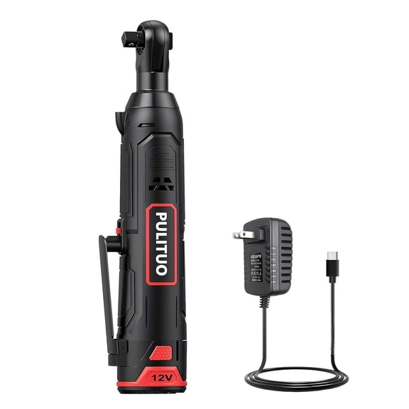 12V Cordless Electric Ratchet Wrench 3/8" 40 ft-lbs, 2000mAh Li-ion Battery, 45 Min Fast Charger, Variable Speed, LED Light (Power Ratchet Tool)