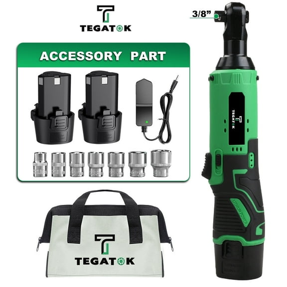 Tegatok 12V 1500 mAh Battery Electric Ratchet Wrench, 2 in Drive Size, 40 ft lb Torque, 12 Pack
