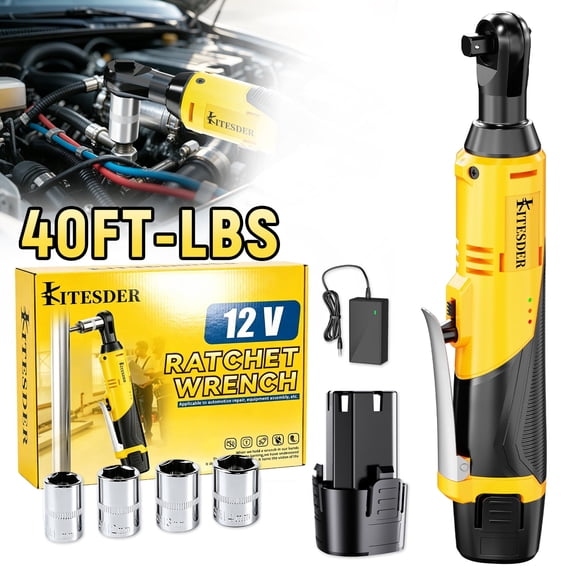 12V Cordless Electric Ratchet Wrench Set, 3/8 Inch 40 Ft-lbs High Torque Brushless Motor, Right Angle Design with Sockets and Tool Case for Car Repair Home Renovation