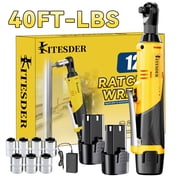 12V Cordless Electric Ratchet Wrench Set, 3/8 Inch 40 Ft-lbs High Torque Brushless Motor, Right Angle Design with Sockets and Tool Case for Car Repair Home Renovation