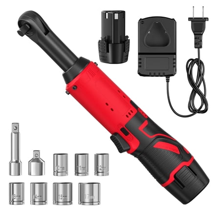 12V Cordless Electric Ratchet Wrench Set, 3/8 Inch, 45 Ft Lbs Torque, 2.0Ah Lithium-Ion Battery & Fast Charger, Variable Speed Trigger, with Sockets, for Household Maintenance & Car Repairs