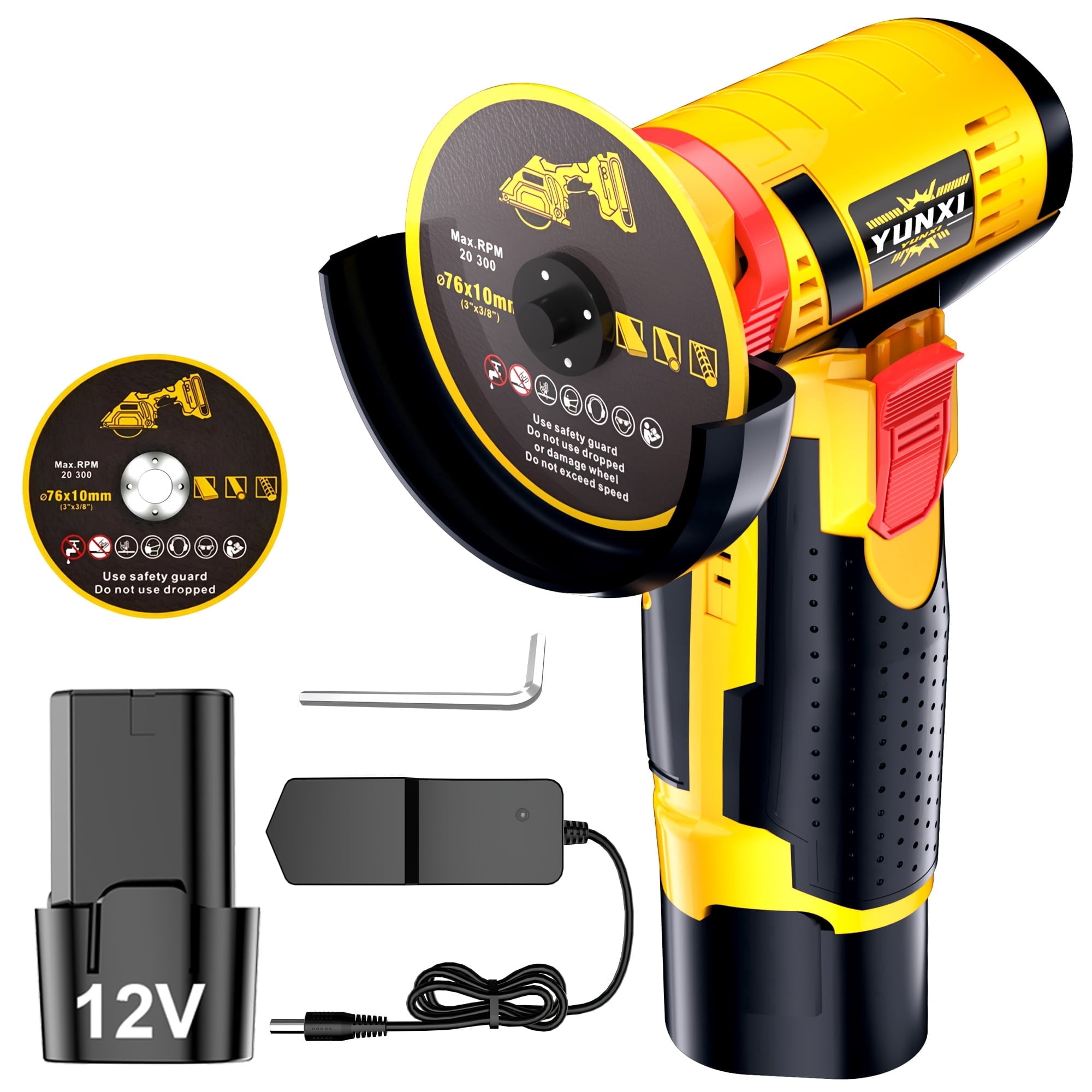 12V Cordless Mini Angle Grinder, Portable 3 Inch Power Grinding Cutting Tool for Metal Wood