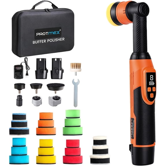 12V Cordless Mini DA RO Car Buffer Polisher 8 Variable Speed 2500-6000 RPM Dual 2000mAh Batteries with 21 Buffing Pads for Auto Detailing Scratch Removal Waxing Sanding
