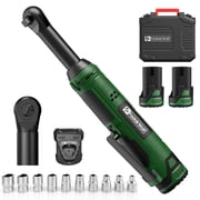 12V Cordless Ratchet Wrench 3/8" Drive, 50Nm 40 ft-lbs Torque, 4" Extended Head, 2x 2.0Ah Batteries & Fast Charger, 10 Sockets, LED Light - Electric Ratchet Kit