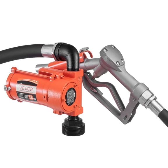 12V DC 15 GPM Cast Iron Diesel Fuel Transfer Pump Kit with Manual Nozzle Hose Overheat Protection Explosion Proof for Gasoline Diesel Kerosene