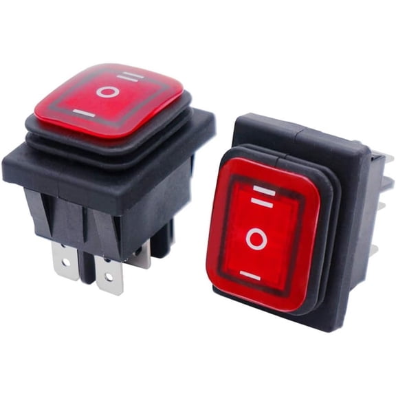 12V DC 30A Rocker Switch, 6 Pins 3 Position ON/Off/ON DPST Switch, Red LED IP55 Waterproof for Car and Boat,2 Pcs