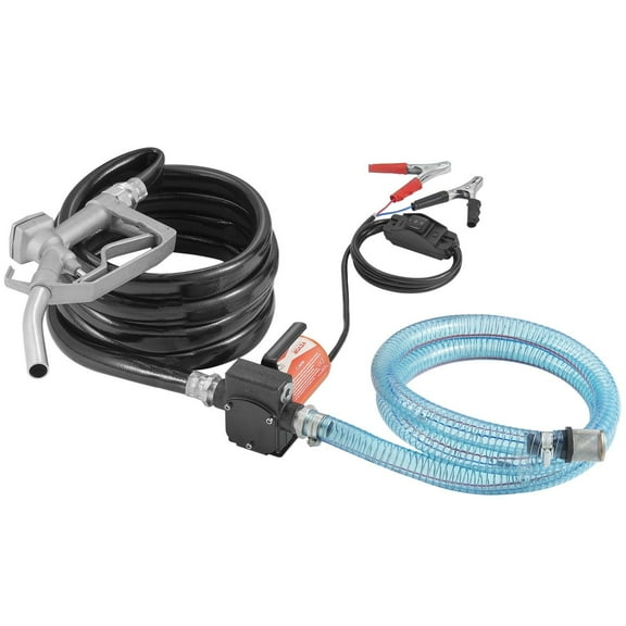 12V DC 5.3 GPM 1/10 HP Portable Electric Diesel Transfer Pump with Auto Shut Off Fuel Nozzle Long Inlet Outlet Hose for Gasoline Diesel Kerosene Methanol Blends
