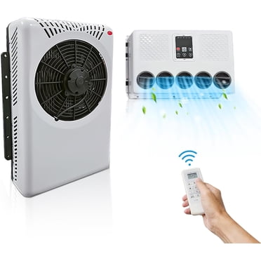 12V DC 7200BTU Electric Split Parking Air Conditioner, New Energy Truck AC Unit for Semi Truck, Bus, Camper Van, RV, Automotive (White,)