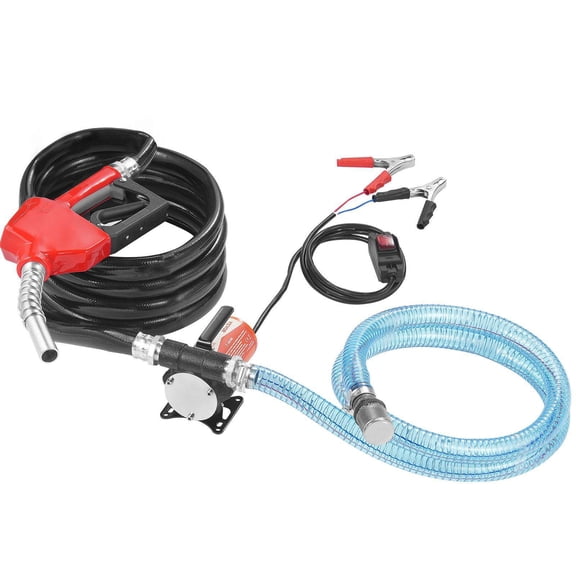 12V DC 8 GPM 1/6 HP Portable Electric Diesel Fuel Transfer Pump with Auto Shut Off Nozzle Long Hose for Gasoline Diesel Kerosene Methanol Blends
