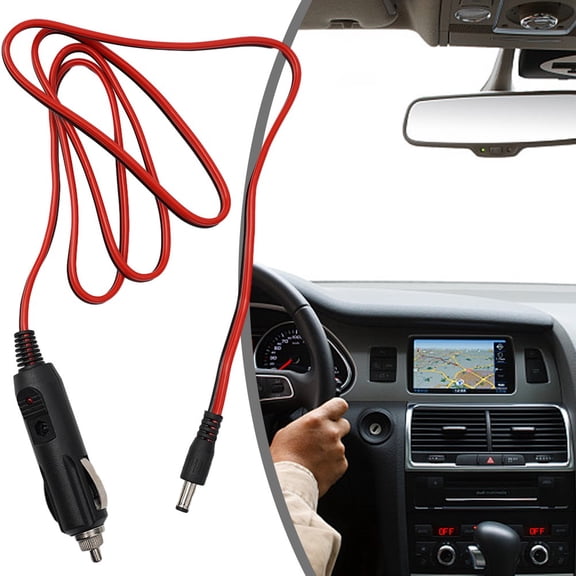 12V DC Car Power Supply Adapter Charger Cable with 5.5mm x 2.1mm Connector, 5A Max Current, 3.9ft Black Cord for In-Car Technology and GPS Security Systems