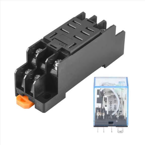 12V DC Coil Power Relay DPDT LY2NJ HH62P-L JQX-13F 10A With PTF08A Socket Base,1 x Relay with Socket,Clear, Black