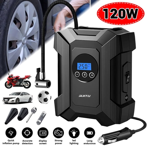 12V DC Digital Car Tire Inflator, Portable Auto Air Compressor Pump with LED Light, Auto Shut Off Tire Pump for Car Motorcycle Bike Balls