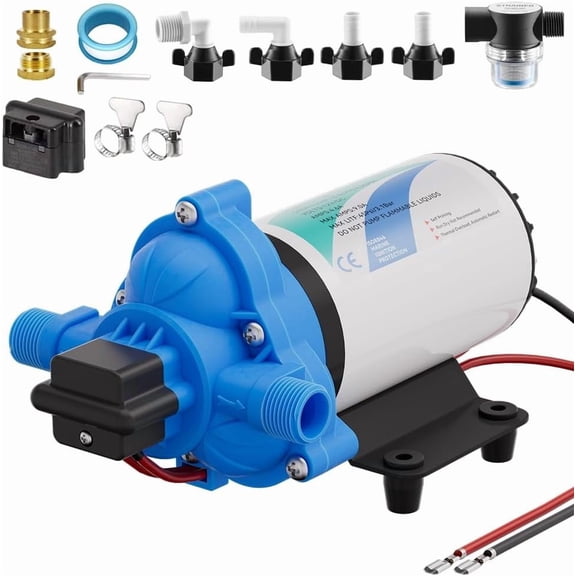 12V DC Electric High Diaphragm Pump, Equipped with ,4.0GPM, 45PSI, In line Water Transfer Pump, Camping Water System, Garden Hose and Pump Demand Water Boosting Pump