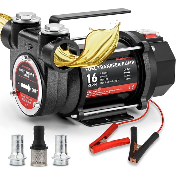 12V DC Fuel Transfer Pump, 16 GPM 600W Self Priming Diesel Transfer Pump, Portable Electric Oil Extractor Pump with High Flow Rate Auto Motor for Diesel Oil