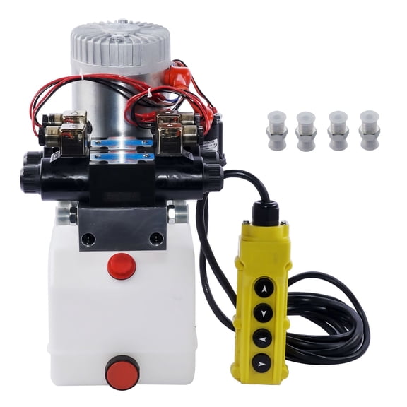 12V DC Hydraulic Power Unit - 4.5 Qt Reservoir, Double Acting, Double Solenoid - 3200 PSI, 2 GPM - OEM 87873370 - Dump Truck/Trailer Hydraulic System