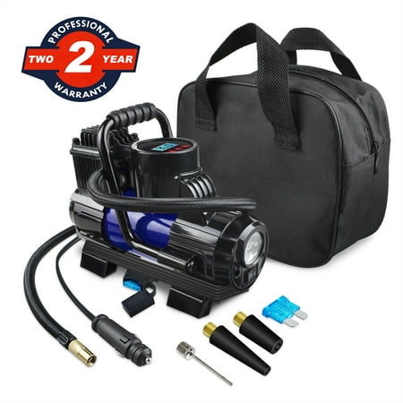 ABLEGRID 12V DC Portable 150PSI Air Compressor Car Tyre Tire Inflator Pump Auto Shut Off LED Digital Display with Carrying Bag - Blue