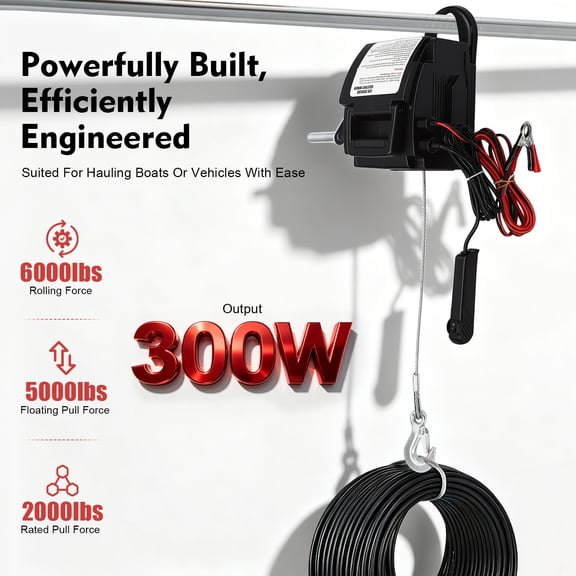 12V DC Portable Electric Winch, 2000 LBS Rated Pull Capacity Handheld Remote Control Winch for Boat ATV Truck Towing
