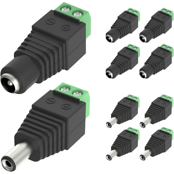 12V DC Power Connector, 5.5mm x 2.1mm DC Power Plug, 5 Pcs Male and 5 Pcs Female DC Connectors for LED Strip, CCTV Security Camera, Outdoor Camera