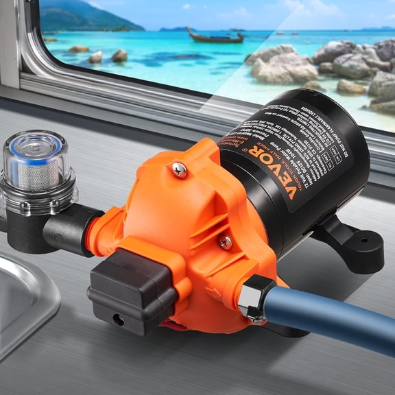 12V Diaphragm Pump, 3.5 GPM (13.25 L/min), 3-Chamber 12 Volt Water Pump with Automatic Pressure Switch 40-100 PSI Adjustable, 50 PSI, 1/2'' MNPT Port, for RV Yacht Food Truck Camper Marine