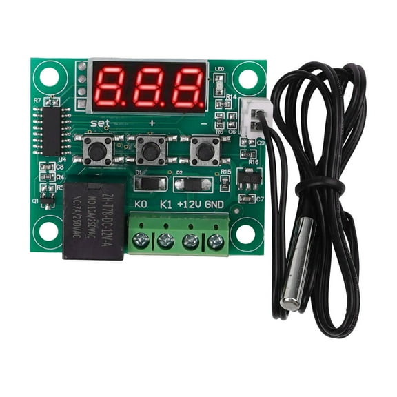 12V Digital Temperature Controller Thermostat With Sensor And Relay Switch, -50 To 110°C Control Range, 0.1°C Accuracy, For W1209 Module, Blue/Red LED Display, Industrial Automation(red light)