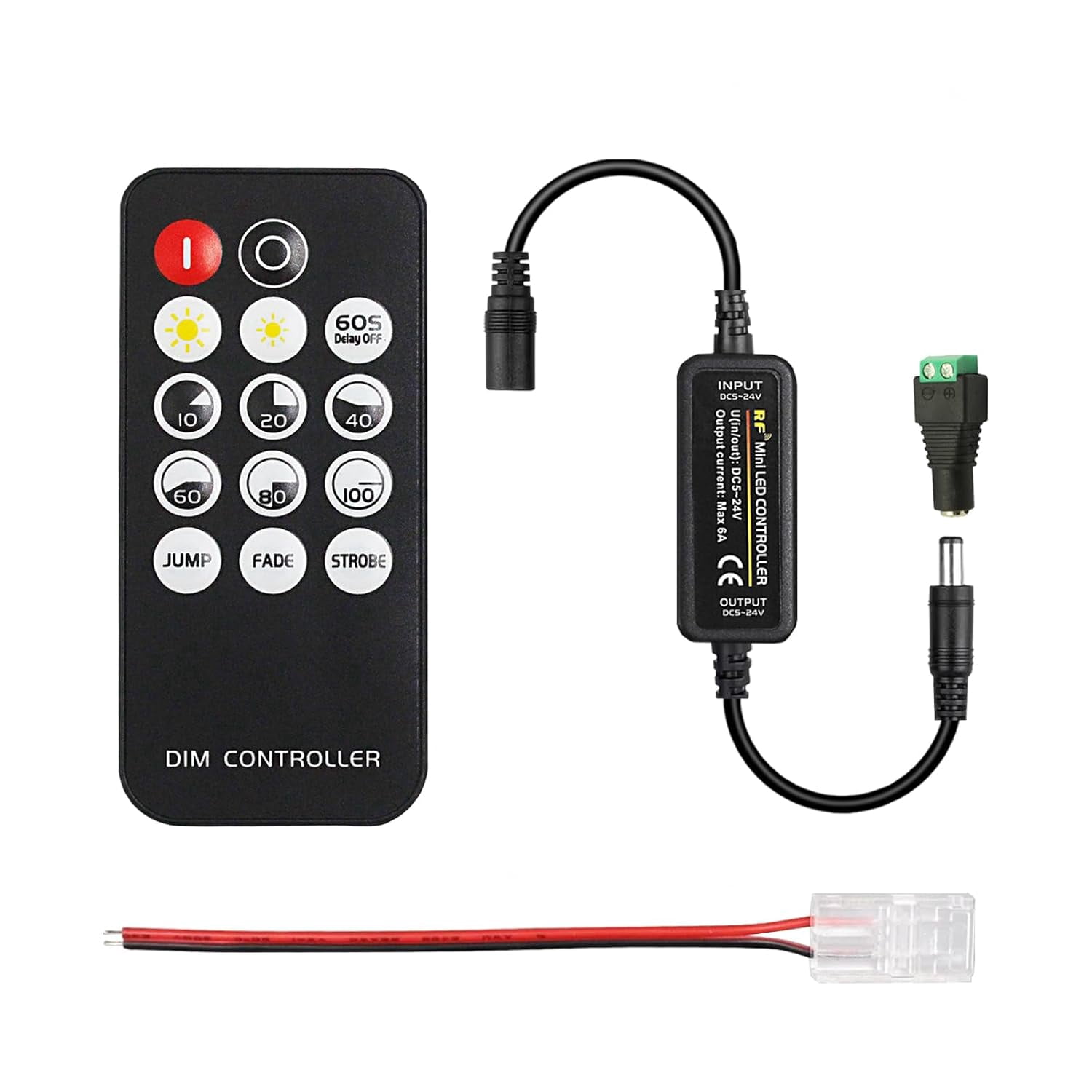12V Dimmer Switch with RF Remote Control,5-24V 6A LED Strip Dimmer for ...