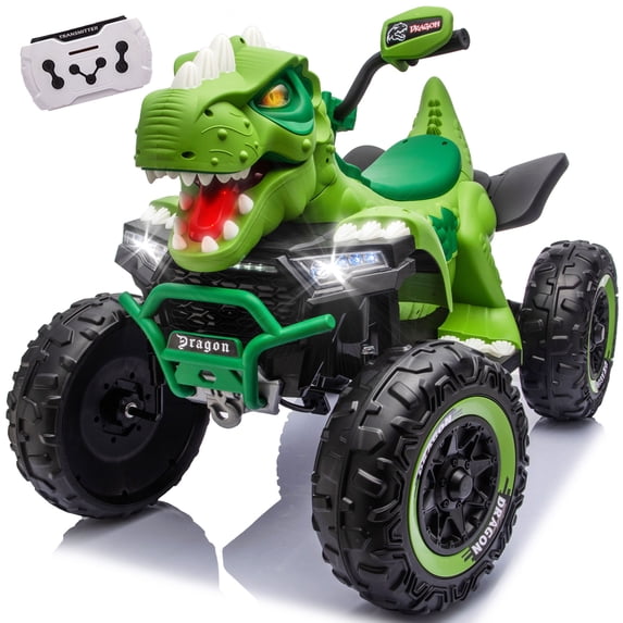 12V Dinosaur Kids Ride On Car, 2 Seater Power Ride On Toy for Kids with Remote Control, Bluetooth, USB, 4 Wheel Suspension, Dinosaur Electric Toy Car for Boys and Girls Ages 3-8, Green