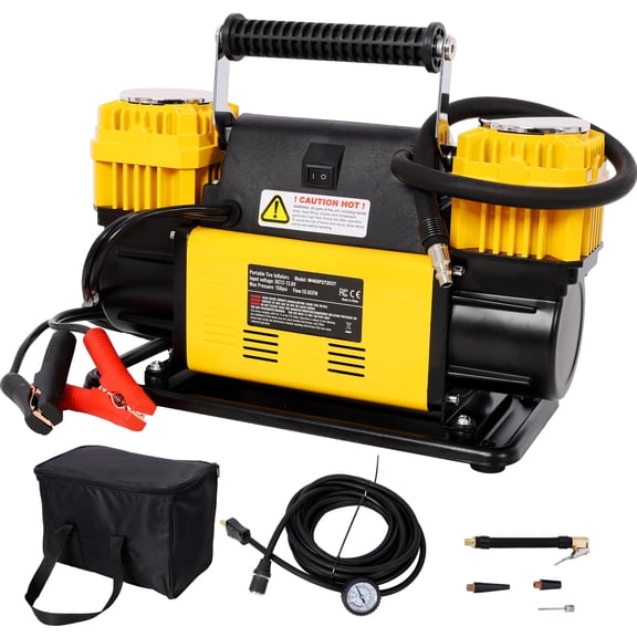 12V Dual Cylinder Heavy Duty Air Compressor Tire Inflator, 150 PSI, 10.6 CFM, with Pressure Gauge for Car, SUV, RV & Truck
