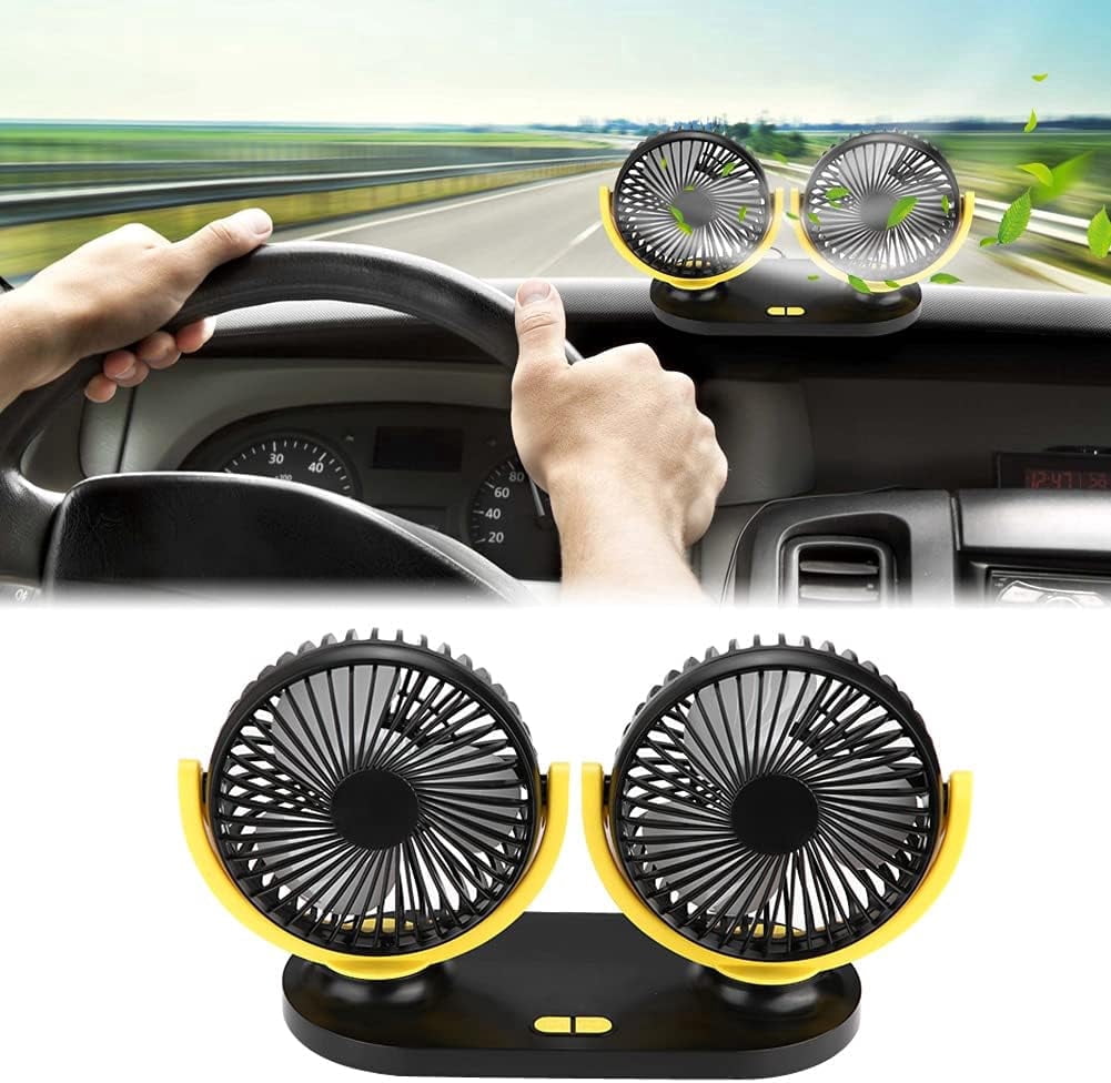 12V Dual-Head Car Fan, 360° Rotating USB Air Circulation Car Fans with ...
