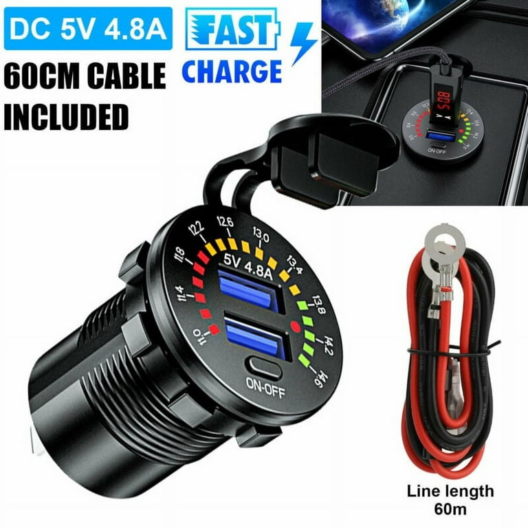 12V Dual USB 4.8A Fast Car Charger Socket Power Outlet W/ LED Digital  Voltmeter 