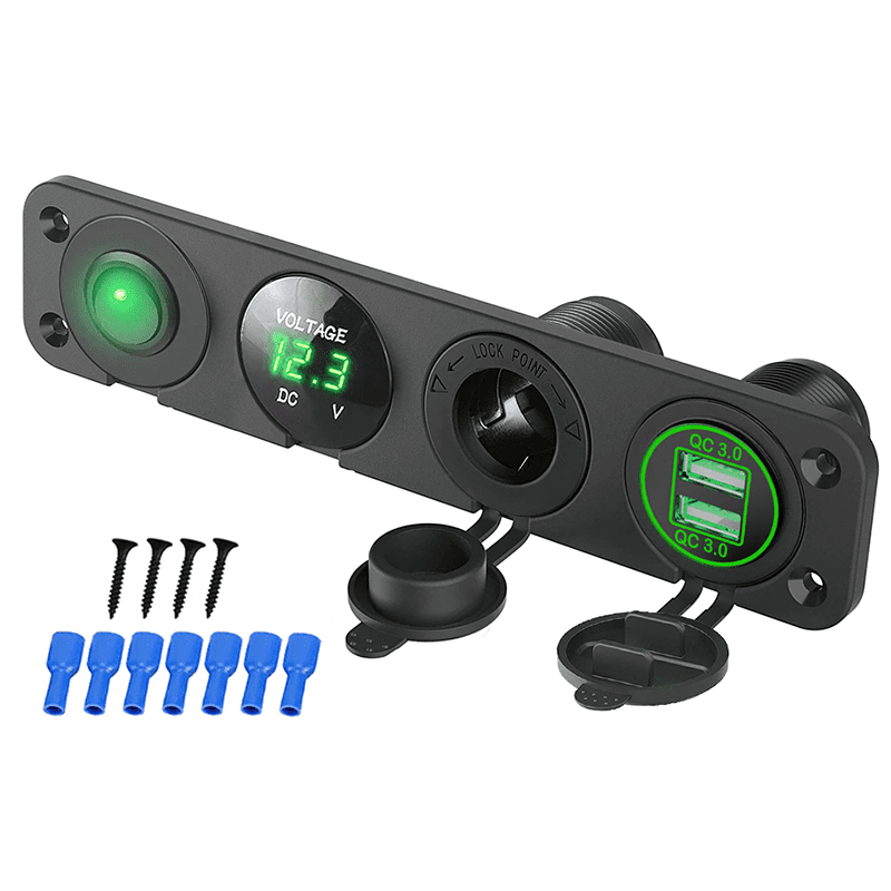 12V Dual USB Charger Socket Power Outlet QC3.0 Charger 4 in 1 Panel ...