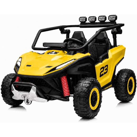 12V Electric 2-Seater Ride-On UTV with 2.4GHz Remote Control, Dual 40W Motors, 4-Wheel Drive, Forward/Reverse, PP Plastic Body, Rechargeable 12V 7Ah Battery, 110 lb Capacity,Yellow