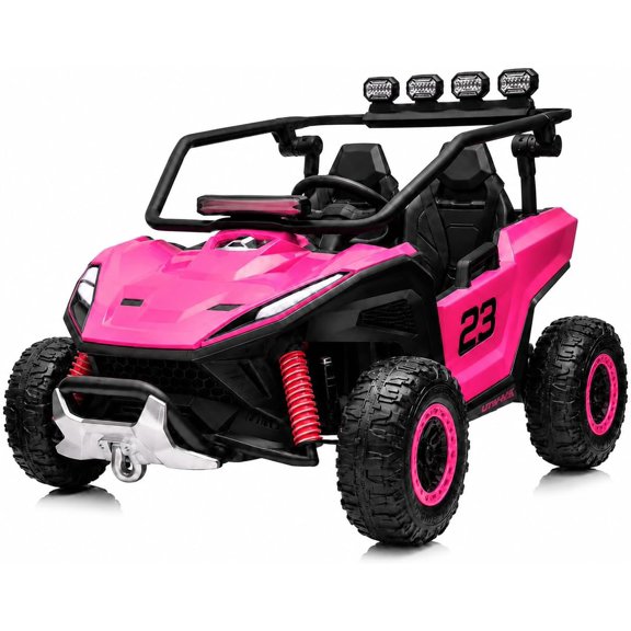 12V Electric 2-Seater Ride-On UTV with 2.4GHz Remote Control, Dual 40W Motors, 4-Wheel Drive, Forward/Reverse, PP Plastic Body, Rechargeable 12V 7Ah Battery, 110 lb Capacity,Rose red