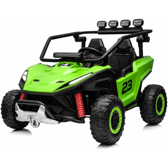 12V Electric 2-Seater Ride-On UTV with 2.4GHz Remote Control, Dual 40W Motors, 4-Wheel Drive, Forward/Reverse, PP Plastic Body, Rechargeable 12V 7Ah Battery, 110 lb Capacity,Green