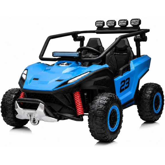 12V Electric 2-Seater Ride-On UTV with 2.4GHz Remote Control, Dual 40W Motors, 4-Wheel Drive, Forward/Reverse, PP Plastic Body, Rechargeable 12V 7Ah Battery, 110 lb Capacity,Blue
