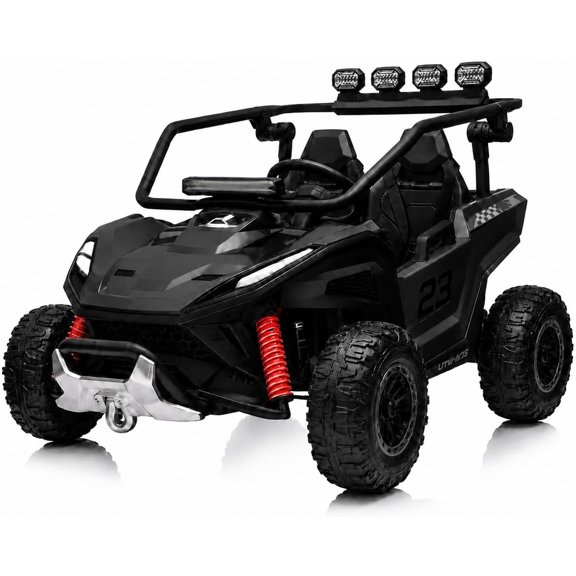12V Electric 2-Seater Ride-On UTV with 2.4GHz Remote Control, Dual 40W Motors, 4-Wheel Drive, Forward/Reverse, PP Plastic Body, Rechargeable 12V 7Ah Battery, 110 lb Capacity,Black