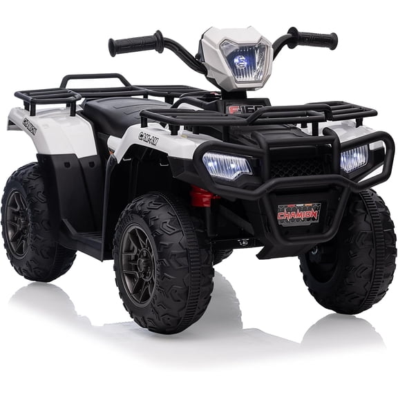 12V Electric ATV Ride-On, Dual Speed, LED Lights, Music, USB, 30W Motor, Rechargeable Battery, for Ages 3-6, 55 lbs Capacity,White